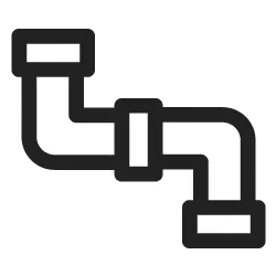 Icon of a plumbing pipe with connectors, representing water flow or pipeline infrastructure.