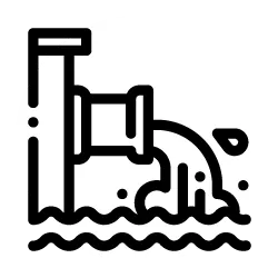 Icon of a water pipe discharging water, representing closed discharge water analysis.